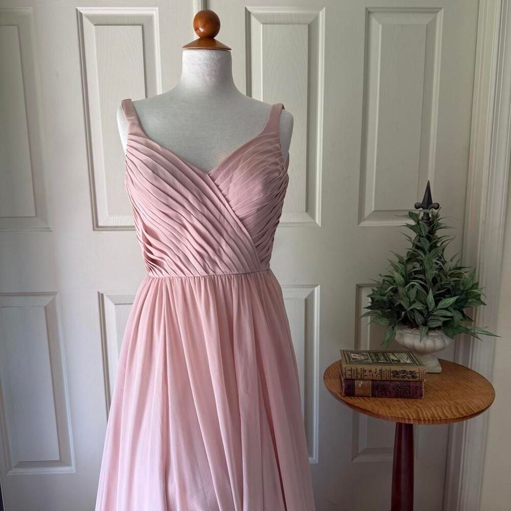 Vintage Angelina Faccenda / Morilee pink chiffon pleated maxi formal prom dress